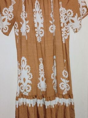 Women’s Mini Dress in Tan with White Floral Print